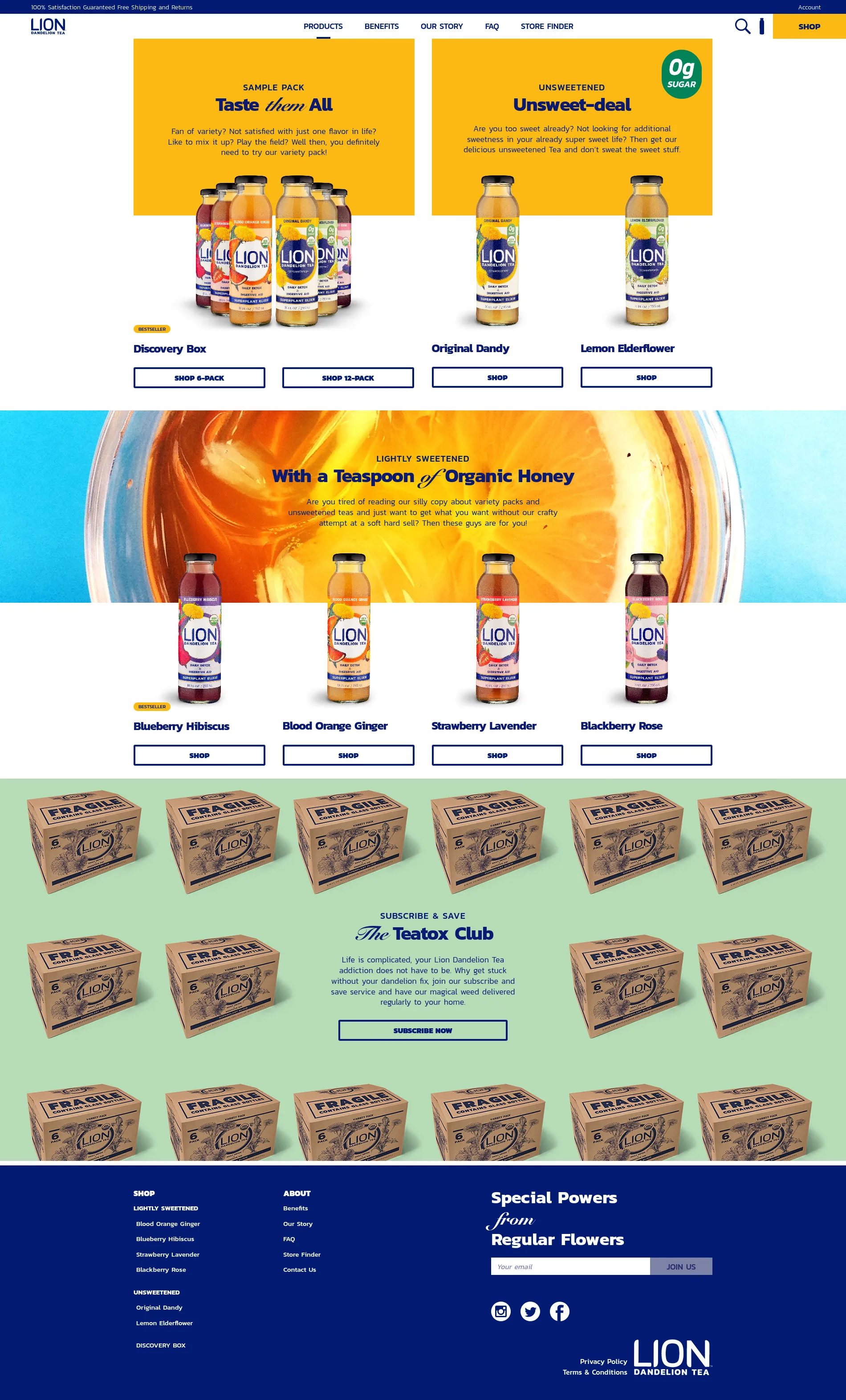 LION Tea online shop presenting colorful beverage varieties and subscription products