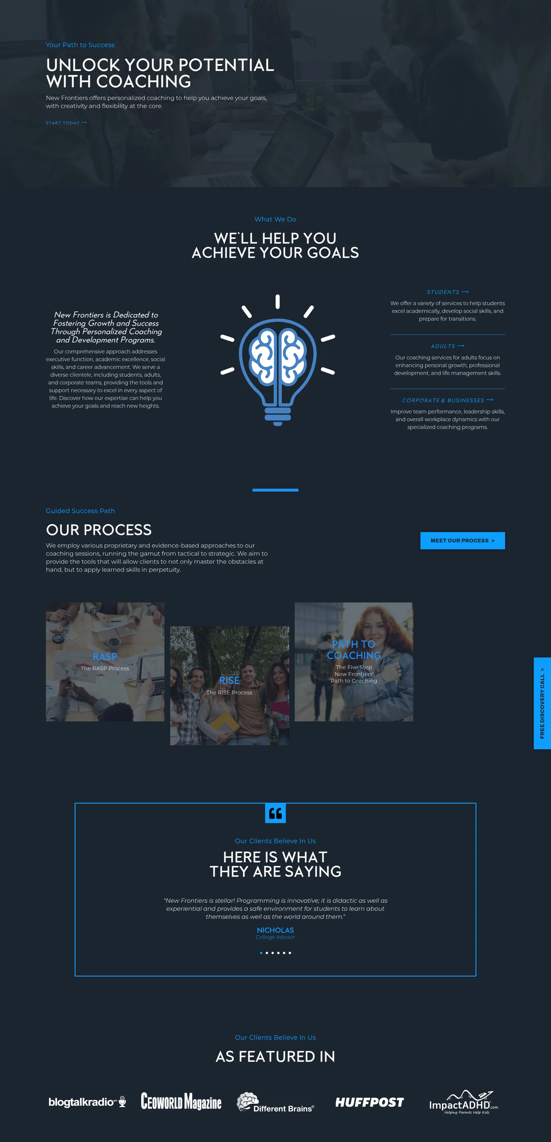 New Frontiers homepage after the WordPress redesign