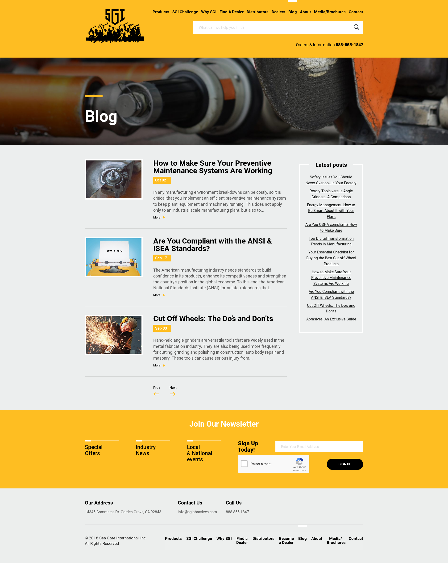 Industrial manufacturer blog with reusable article listing and sidebar content