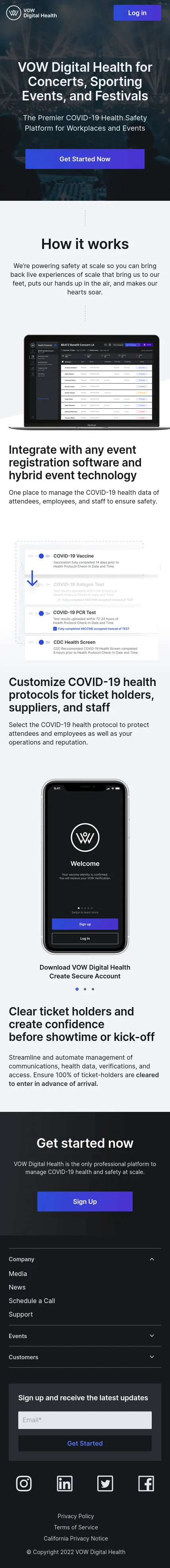 Mobile SaaS platform events page